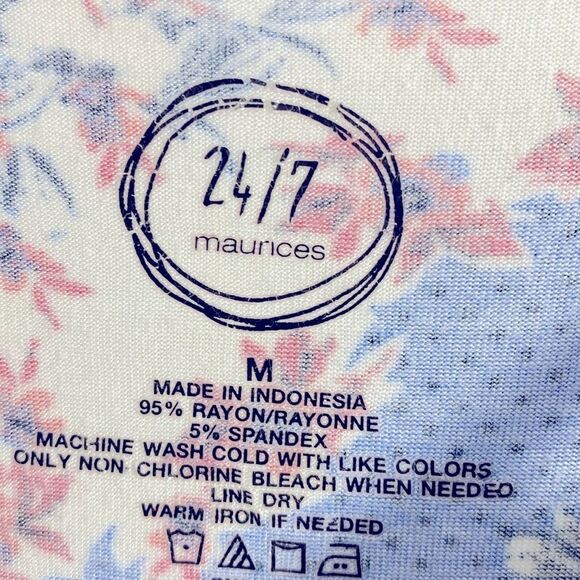 24/7 by‎ maurices women medium floral criss-cross blue Short Sleeve - Picture 8 of 14